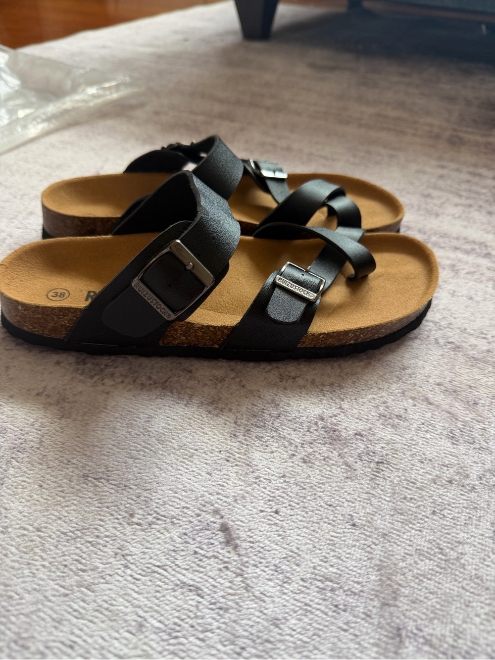 Black Women’s Buckle Footbed Sandals - Casual Comfort